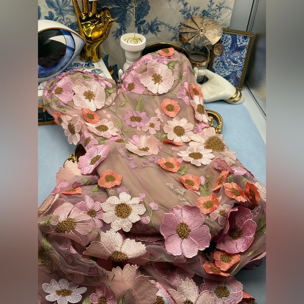 🆕 BRONX & BANCO 🧿 NWOT Jasmine Floral-Appliqued Gown, Pastel Pink Sz S US 4 - Picture 14 of 16